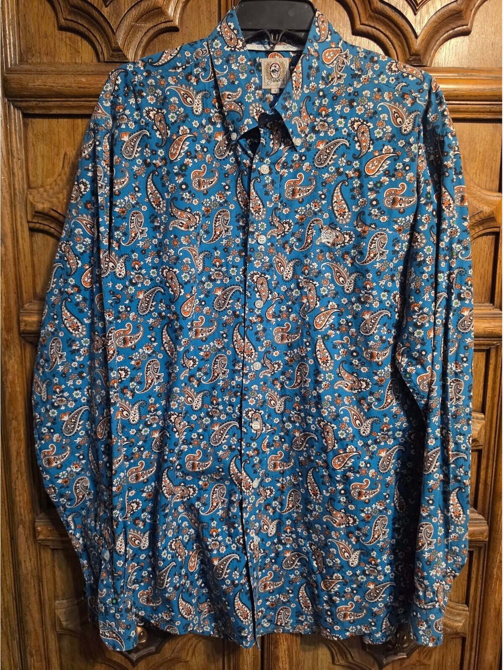 Cinch Blue Paisley & Floral Print Western Snap Shirt – Men's Size L